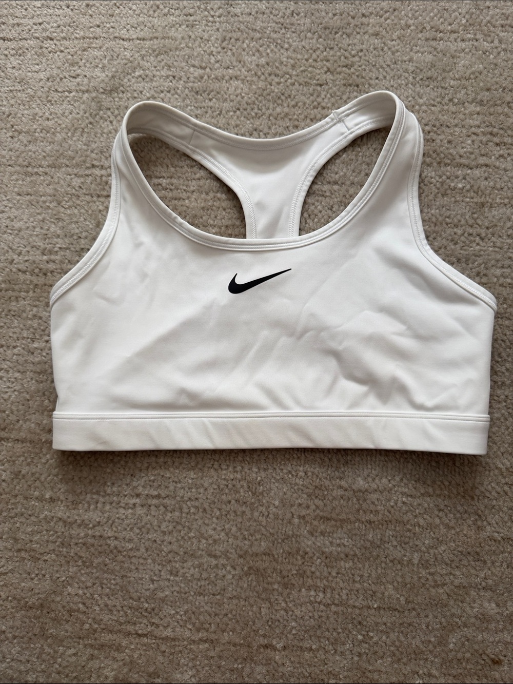 Nike White Racerback Training Sports Bra with Black Swoosh